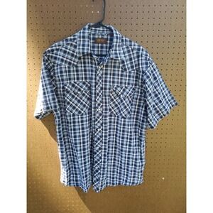 Lincoln Outfitters Men Shirt Large Blue Plaid Pearl Snap Short Sleeve Adult